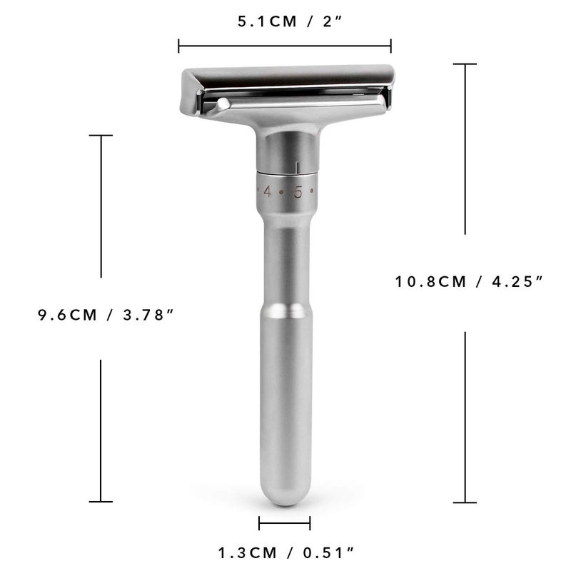 QSHAVE Adjustable Double Edge Classic Safety Razor (1 Razor & 5 pcs Titanium Coated Blades) - Image 2