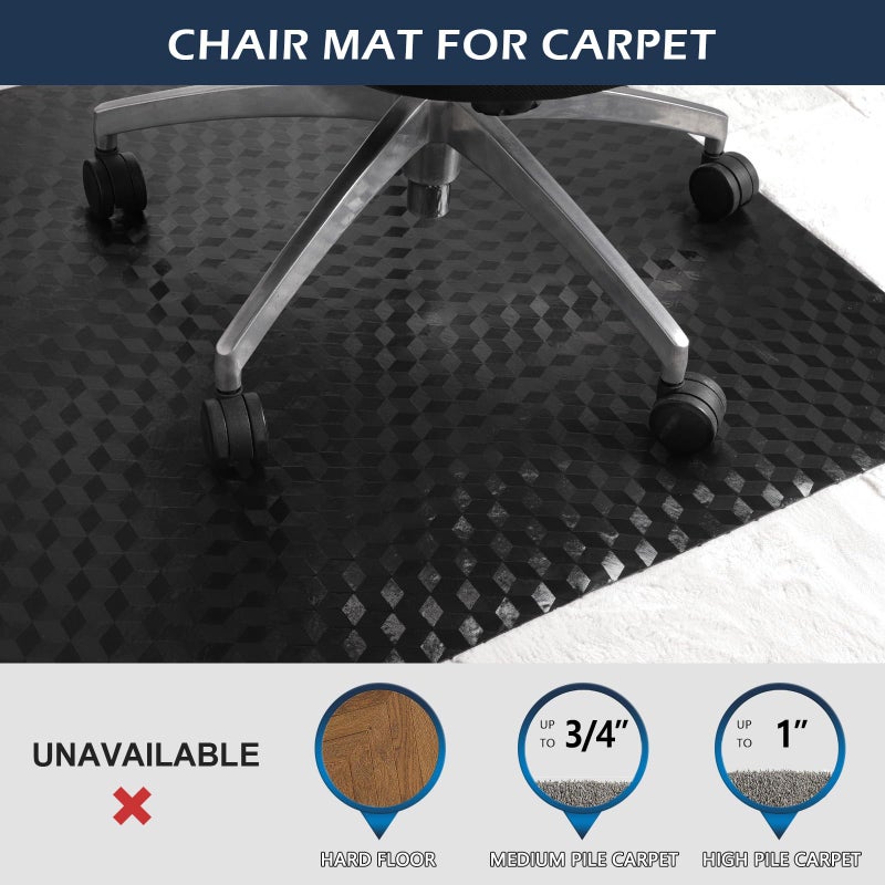SALLOUS Chair Mat for Carpet, SALLOUS 46" x 60" Office Chair Mat for Carpeted Floors, Heavy Duty Vinyl Floor Mat with Grips, Carpeted Floor Protector Computer Desk Mat for Home Office (Black - 3D Geometric) - Image 4