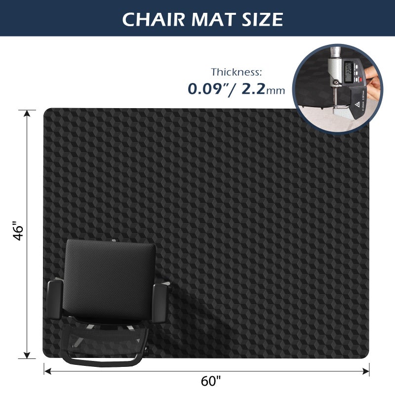 SALLOUS Chair Mat for Carpet, SALLOUS 46" x 60" Office Chair Mat for Carpeted Floors, Heavy Duty Vinyl Floor Mat with Grips, Carpeted Floor Protector Computer Desk Mat for Home Office (Black - 3D Geometric) - Image 2