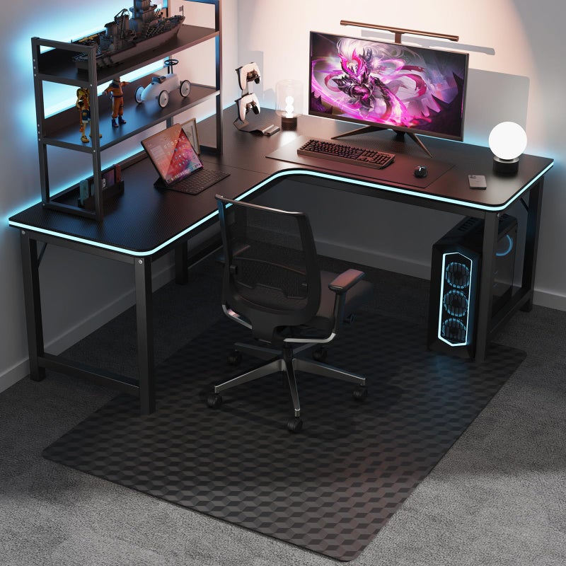 SALLOUS Chair Mat for Carpet, SALLOUS 46" x 60" Office Chair Mat for Carpeted Floors, Heavy Duty Vinyl Floor Mat with Grips, Carpeted Floor Protector Computer Desk Mat for Home Office (Black - 3D Geometric) - Image 1