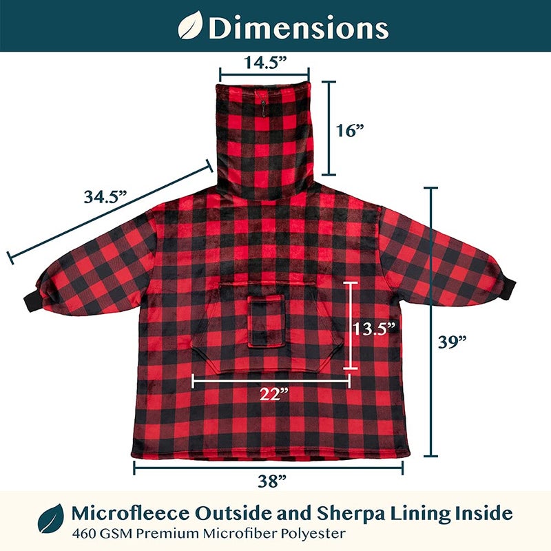 PAVILIA PAVILIA Sherpa Wearable Blanket Hoodie Women Men  Oversized Hoodie Sweatshirt Blanket  Thick Sweater Blanket Neck Warmer  Fleece Hug Sleep Pod Adult  Cozy Warm Plush Gift Idea Mom Wife  Checker Red - Image 4