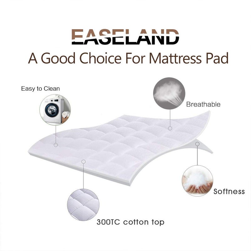 EASELAND California King Mattress Pad Pillow Top Mattress Cover Quilted Fitted Mattress Protector Long Cotton Top 8-21" Deep Pocket Cooling Mattress Topper (72x84 Inches, White) - Image 2