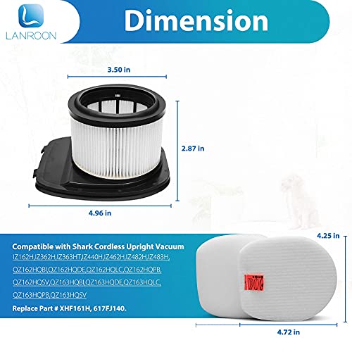 LANROON IZ382H IZ377H Filters for Shark IZ382H IZ377H IZ162H IZ362H IZ361H UZ365H WZ440H IZ440H IZ462H IZ482H IZ483H Stick Vacuums, Part XHF161H & 617FJ140, 2 Pack HEPA Filter 4 Pack Foam Kit - Image 3