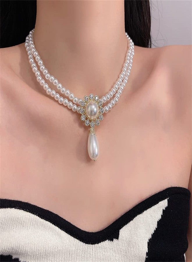 Rumtock Teardrop Pearl Pendant Necklace Vintage Boho Pearl Choker Women Ladies Dressy Jewelry - Image 3