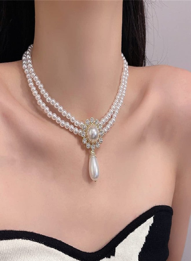 Rumtock Teardrop Pearl Pendant Necklace Vintage Boho Pearl Choker Women Ladies Dressy Jewelry - Image 2