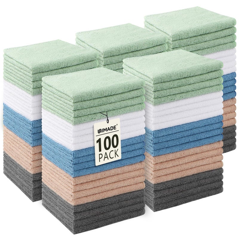 UNIMADE Washcloths Bulk 100 Pack Face Towels (12" x 12"), Highly Soft Wash Cloths and Hand Towels, Fast Drying Multi-Purpose Microfiber Cleansing Cloths for Bathroom, Hotel, Spa, and Salon-Multicolor - Image 1