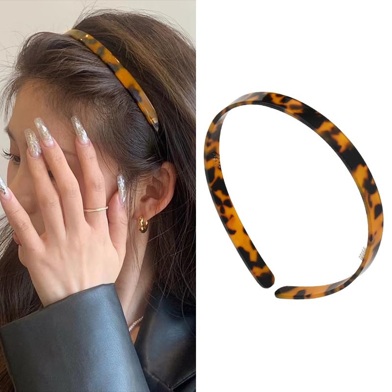 Kefley Tortoise Shell Acetate Headband for Women with Teeth Leopard Print Resin Thin Headbands - Vintage Hairband Headpiece - Image 1