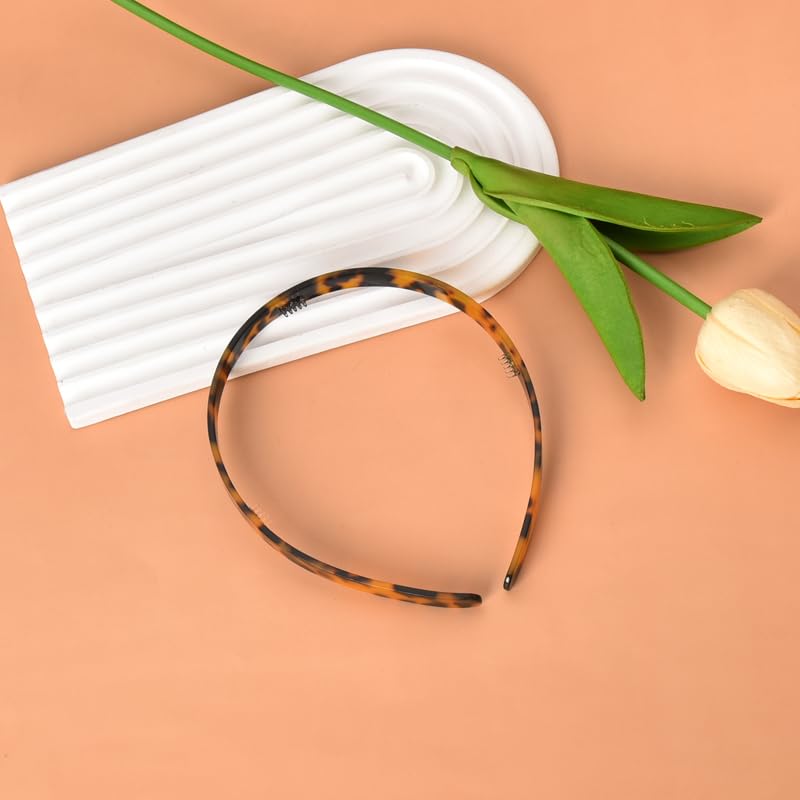 Kefley Tortoise Shell Acetate Headband for Women with Teeth Leopard Print Resin Thin Headbands - Vintage Hairband Headpiece - Image 3