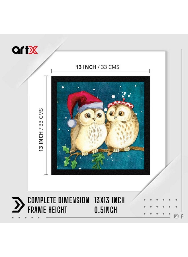 ArtX Paper Pair of Owls Love Birds Wall Art Painting For Home Decoration, Multicolor, Birds, 13X13 in, Set of 1 - Image 2