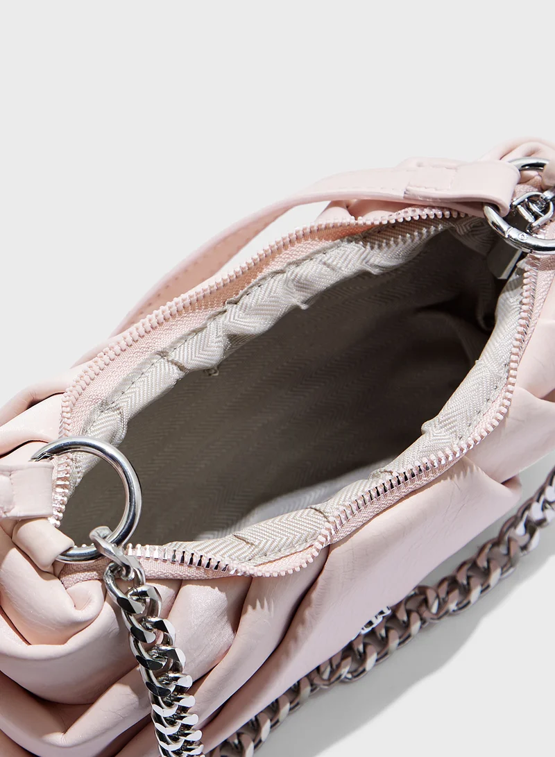 Ginger Pleated Flower Trim Crossbody Bag