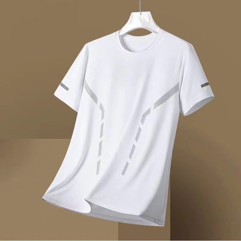 Summer Ice Silk Short-Sleeved T-Shirt Men'S Quick-Drying Mesh Loose Plus Size Men'S All-Match White Short-Sleeved T-Shirt Men'S T-Shirt - Image 1