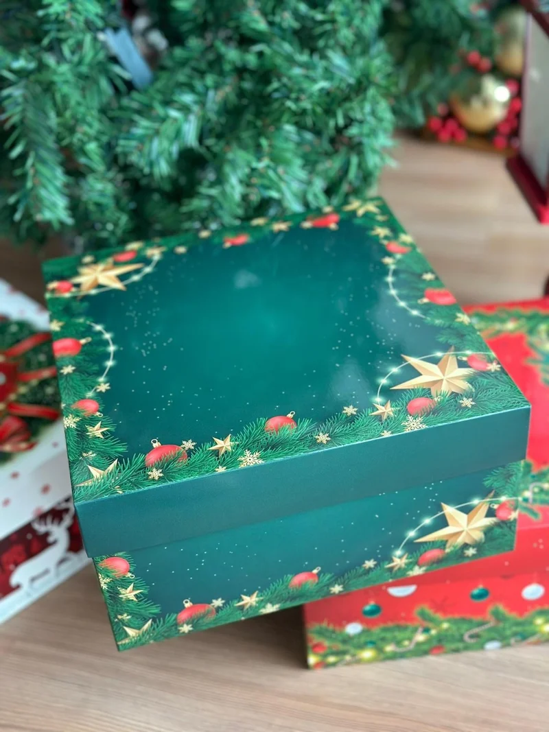 Queen Aksesuar Queen Accessory New Year Christmas Special Luxury Thick Gift Box Package Packaging Pine Tree Star Pattern Green Box