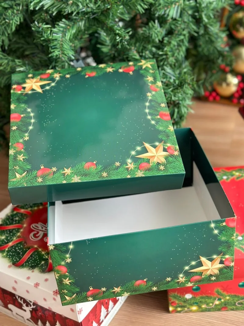 Queen Aksesuar Queen Accessory New Year Christmas Special Luxury Thick Gift Box Package Packaging Pine Tree Star Pattern Green Box