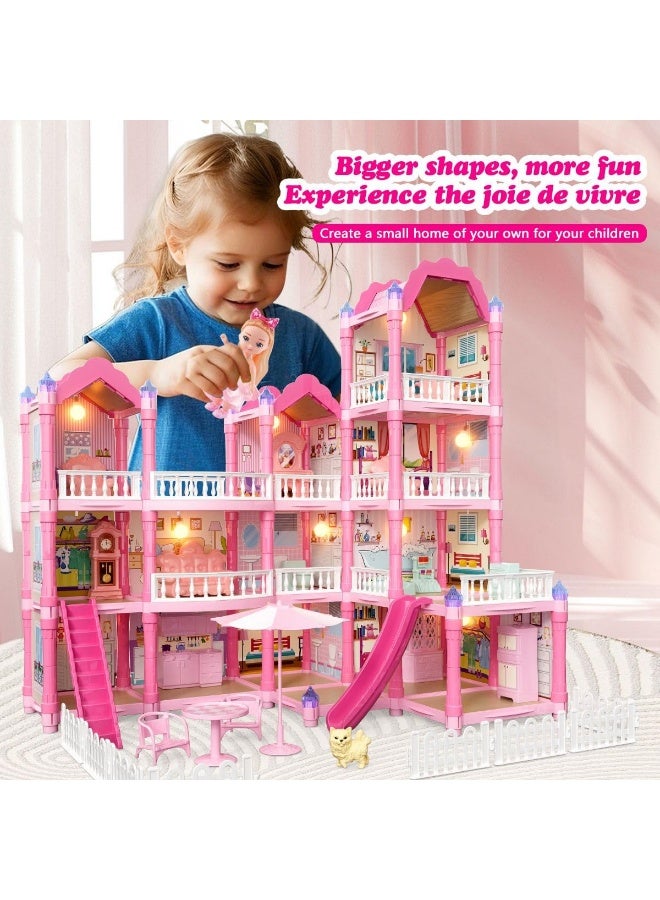 Villa Kids Doll House Playset – 3-Story Princess Dream Home with 296 PCS Furniture, Slide, Balcony & Garden | Pretend Play DIY Assembly Dollhouse Toy for Girls Ages 3+ (Multicolor) - Image 3