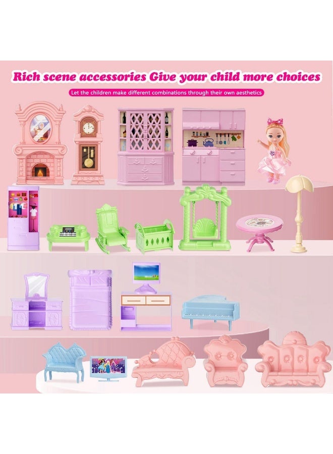 Villa Kids Doll House Playset – 3-Story Princess Dream Home with 296 PCS Furniture, Slide, Balcony & Garden | Pretend Play DIY Assembly Dollhouse Toy for Girls Ages 3+ (Multicolor) - Image 5