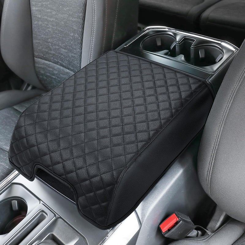 ISSYAUTO Center Console Cover Compatible with 2015-2020 F150, 2017-2022 F250 F350 F450, 2018-2024 Expedition, Leather Armrest Cover Cushion Arm Rest Cover (Bucket Seat Only) - Image 1