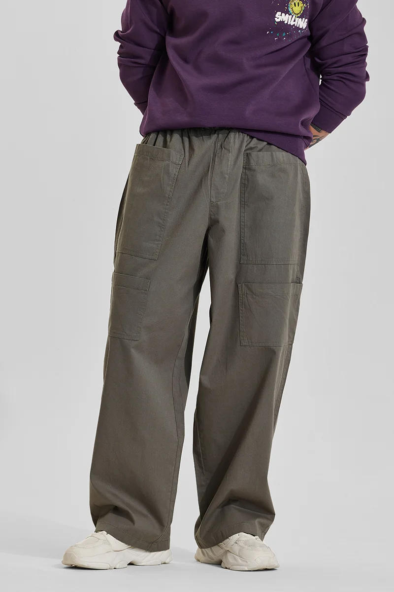 سنيتش Green Solid Loose Fit Streetwear Cargo