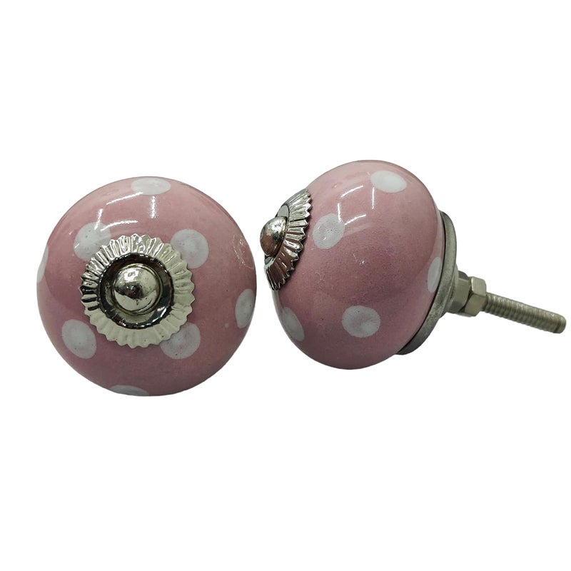 KAMPRA KAMPRA Set of 6 Ceramic Baby Pink White Dotted Door Knobs Vintage Cabinet Pulls