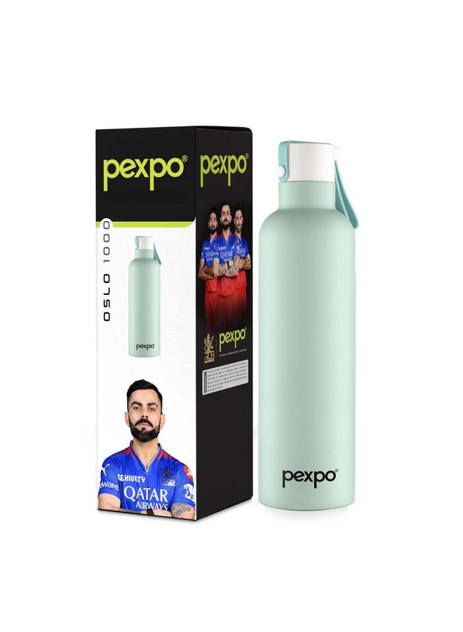Pexpo Oslo Pro 1000 Hot & Cold Stainless Steel Water Bottle |Thermosteel Flask|Vacuum Insulated |ISI Certified | 980ml, Sea Green| Gift for Girls & Boys|Office | Home | Gym | Adults| RCB Edition - Image 1
