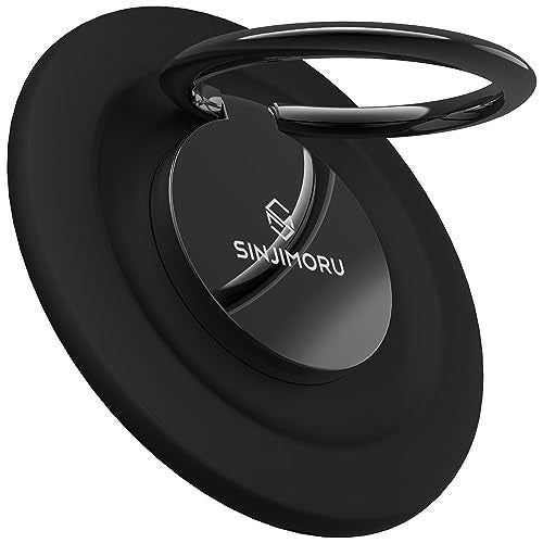 Sinjimoru Magnetic Cell Phone Ring, 360 Degree Rotation Phone Finger Grip Ring Holder Compatible with iPhone 16 15 14 13 12 Series. M-Ringo Metallic Black - Image 1