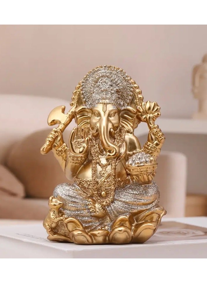 Generic Hand-Painted Resin Ganesha Statue – 15.24 cm Southeast Asian Style Figurine with Golden Finish & Crystal Accents – Indoor & Outdoor Home Decor for Living Room, Office, Garden  - Image 1