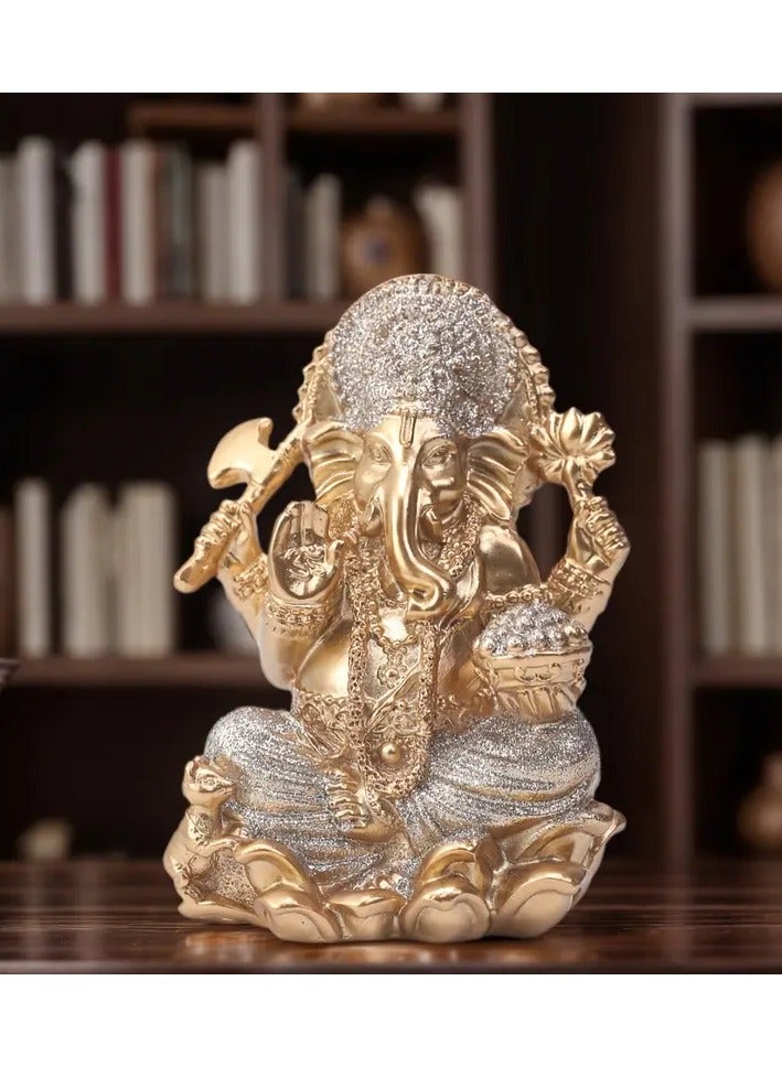 Generic Hand-Painted Resin Ganesha Statue – 15.24 cm Southeast Asian Style Figurine with Golden Finish & Crystal Accents – Indoor & Outdoor Home Decor for Living Room, Office, Garden  - Image 2