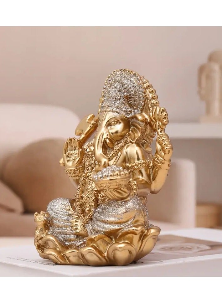 Generic Hand-Painted Resin Ganesha Statue – 15.24 cm Southeast Asian Style Figurine with Golden Finish & Crystal Accents – Indoor & Outdoor Home Decor for Living Room, Office, Garden  - Image 3