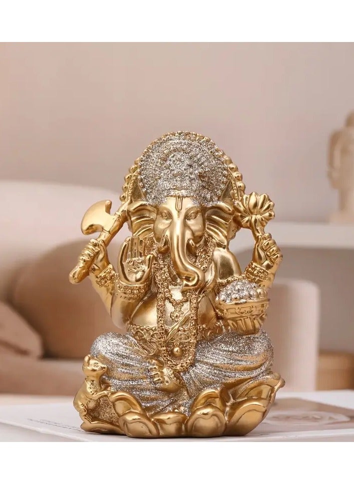 Generic Hand-Painted Resin Ganesha Statue – 15.24 cm Southeast Asian Style Figurine with Golden Finish & Crystal Accents – Indoor & Outdoor Home Decor for Living Room, Office, Garden  - Image 4