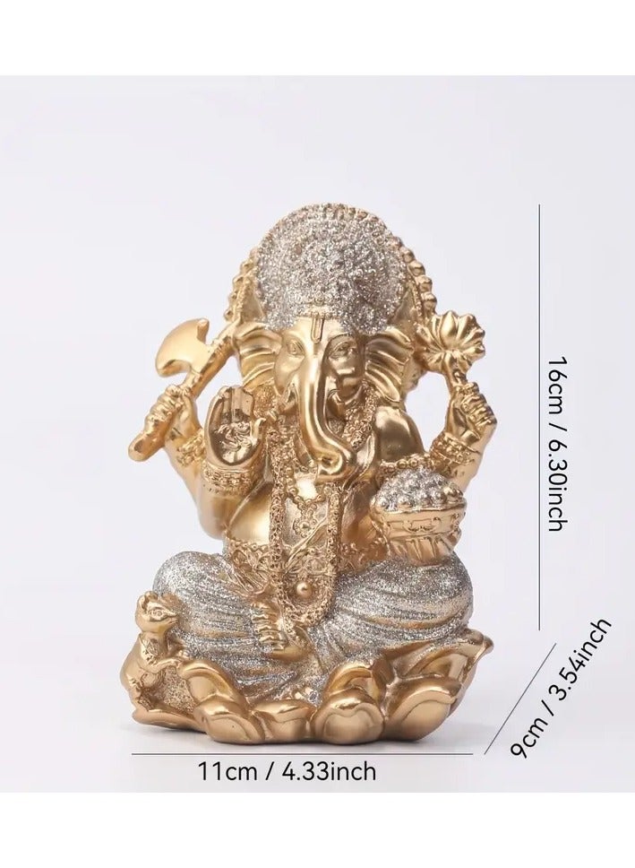 Generic Hand-Painted Resin Ganesha Statue – 15.24 cm Southeast Asian Style Figurine with Golden Finish & Crystal Accents – Indoor & Outdoor Home Decor for Living Room, Office, Garden  - Image 5