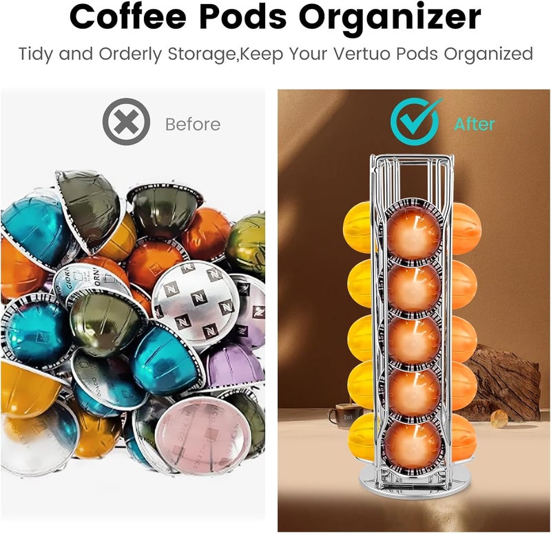 حامل حبوب القهوة لـ Nespresso Vertuoline بسعة 20 حبة، رف منظم حبوب Vertuo لبار القهوة، حاوية كبسولات قهوة دوارة 360° لتخزين 20 حبة، دولاب حامل 20 حبة لخط Nespresso Vertuo (فضي) - Image 5
