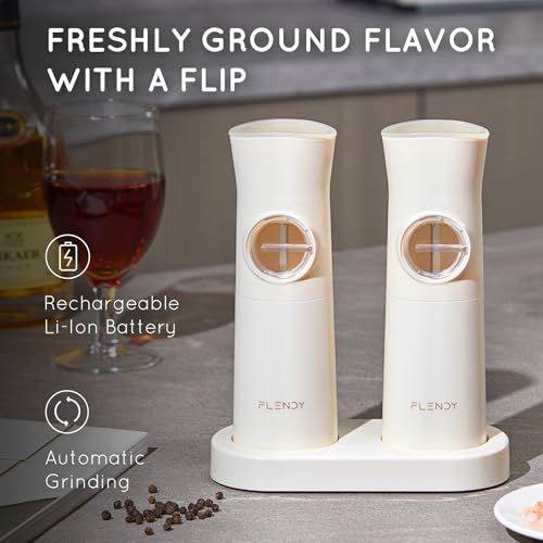 Flendy Gravity Electric Salt and Pepper Grinder Set Rechargeable, Automatic Salt and Pepper Grinder Set with USB C Charging Base, Gravity Salt and Pepper Shakers Set Electric - Image 2
