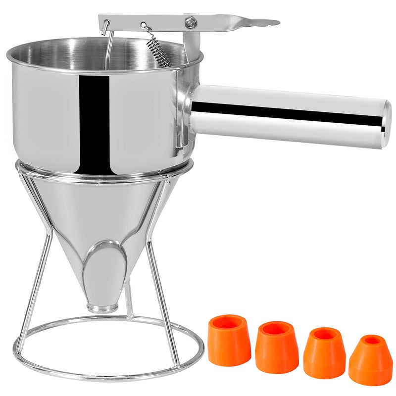 EgieMr EgieMr Pancake Batter Dispenser Funnel Cake Maker for Cupcake Waffle and Takoyaki Batter Stainless Steel Funnel with Stand and Multifunctional Nozzles 