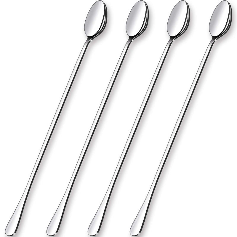 GLAMFIELDS 12-Inch Long Handle Mixing Spoons, Iced Teaspoons, Ice Cream Spoon, Stainless Steel Cocktail Stirring Spoons, Set of 4 - Image 1