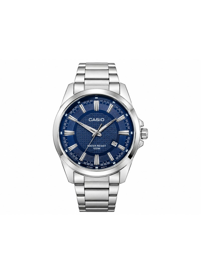 Casio Men's Analog Quartz Watch with Blue Textured Dial, Stainless Steel Bracelet, 100m Water Resistant - Image 1