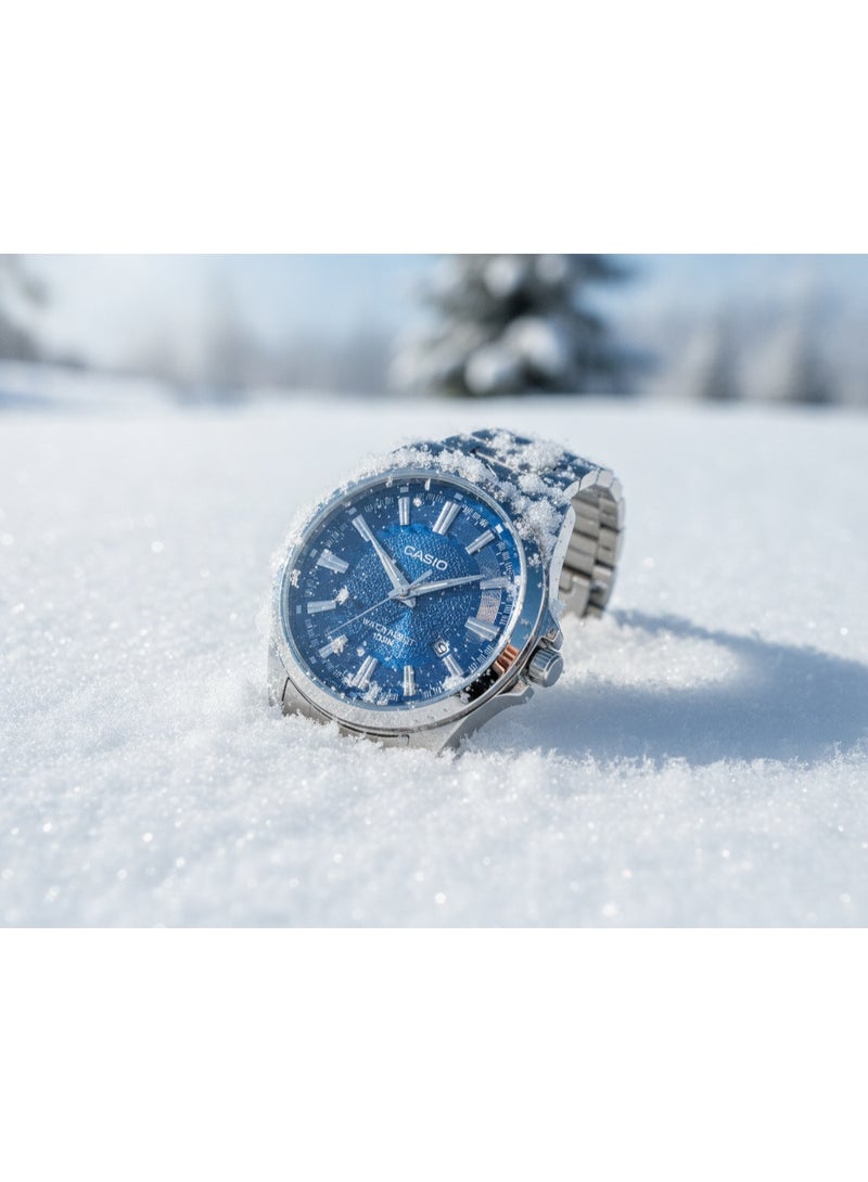 Casio Men's Analog Quartz Watch with Blue Textured Dial, Stainless Steel Bracelet, 100m Water Resistant - Image 2