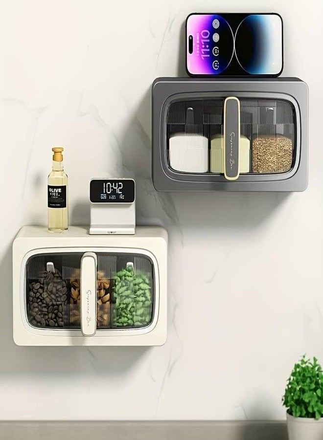 Suicune Wall Mounted Spice Rack, Gray, 12 x 32 x 9.5 cm, Plastic, 3 Shelves, Minimalist, Kitchen, Indoor Use, Cooking, Food Preparation, Spice Storage - Image 1