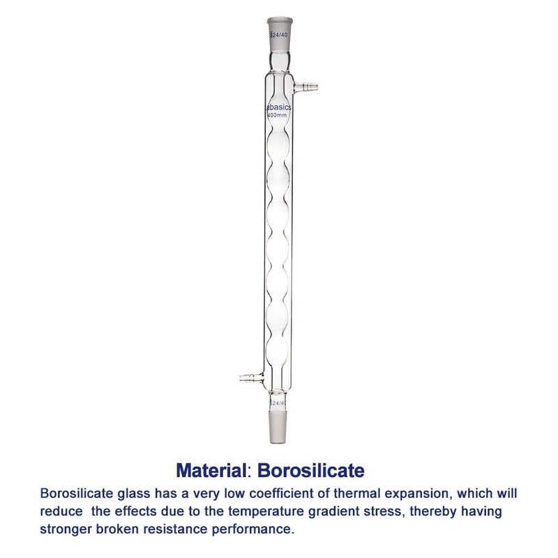 Labasics Borosilicate Glass Allihn Condenser with 24/40 Joint 400mm Jacket Length Lab Glass Condenser - Image 3