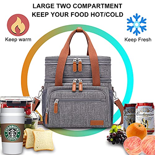 Weitars Lunch Bag for Women Men, Loncheras Para Mujer Dual Compartment Waterproof Reusable Large Lunch Box Wide-Open Cooler Tote Bag For Working Picnic Hiking (15L) (Gray(kahki)) - Image 5
