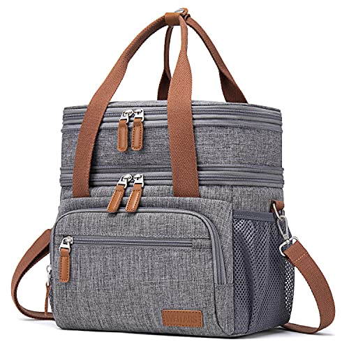 Weitars Lunch Bag for Women Men, Loncheras Para Mujer Dual Compartment Waterproof Reusable Large Lunch Box Wide-Open Cooler Tote Bag For Working Picnic Hiking (15L) (Gray(kahki)) - Image 1
