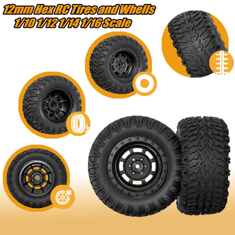 RC Station 12mm Hex RC Wheels and Tires for 1/14 Hyper Go H14BM Tires and Wheels for 1/10 Scale Traxxas RC Short Course Truck Riaario Amoril Mini RC Truck Tires Wheels PreGlued 4PCS - Image 5