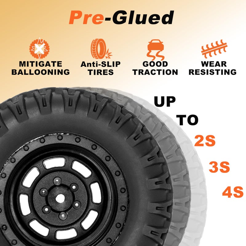 RC Station 12mm Hex RC Wheels and Tires for 1/14 Hyper Go H14BM Tires and Wheels for 1/10 Scale Traxxas RC Short Course Truck Riaario Amoril Mini RC Truck Tires Wheels PreGlued 4PCS - Image 3