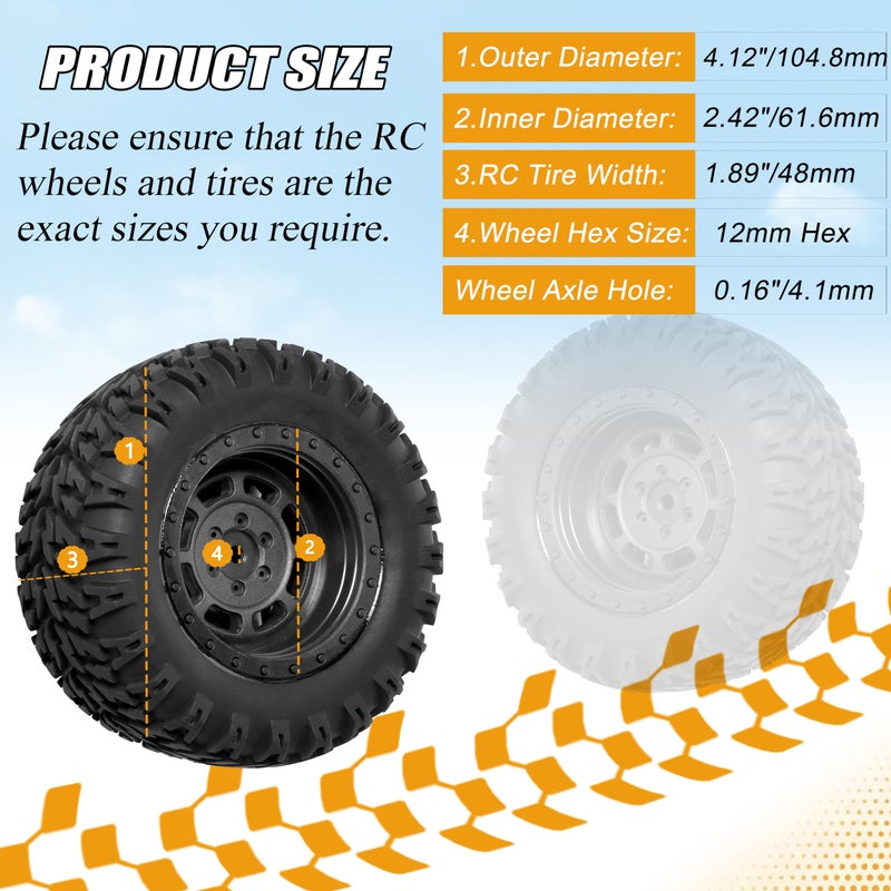 RC Station 12mm Hex RC Wheels and Tires for 1/14 Hyper Go H14BM Tires and Wheels for 1/10 Scale Traxxas RC Short Course Truck Riaario Amoril Mini RC Truck Tires Wheels PreGlued 4PCS - Image 2