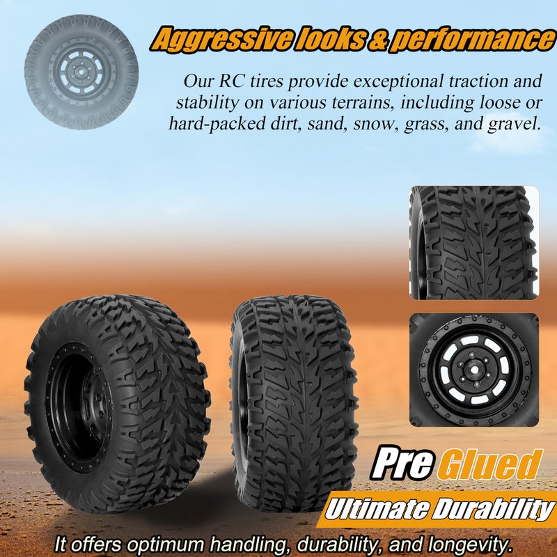 RC Station 12mm Hex RC Wheels and Tires for 1/14 Hyper Go H14BM Tires and Wheels for 1/10 Scale Traxxas RC Short Course Truck Riaario Amoril Mini RC Truck Tires Wheels PreGlued 4PCS - Image 4