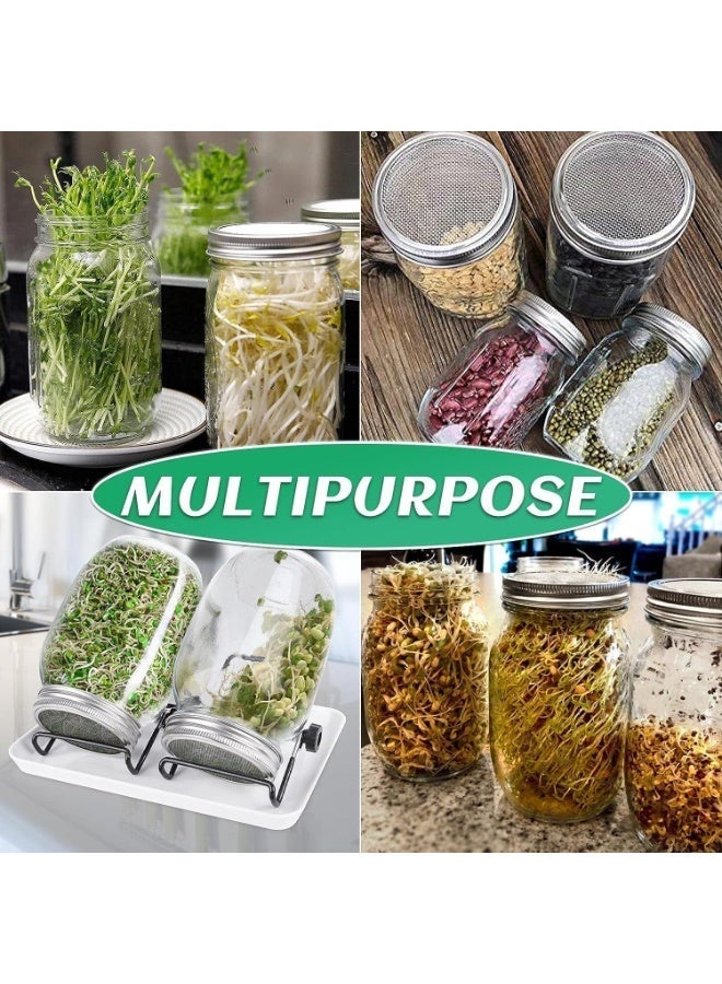 البذور براعة جرة مجموعة مع 2 فم واسع ميسون جرات براعات الفاصوليا تزداد مجموعة Microgreens زراعة جرة مع غطاء شاشة شبكة براعة براعات صانع لزراعة البروكولي، الفالفاصوليا، مونغ فاصوليا - Image 3