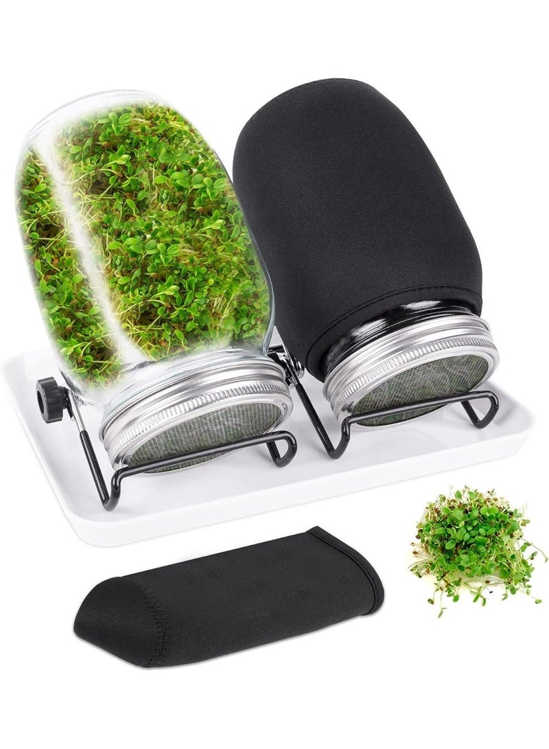 البذور براعة جرة مجموعة مع 2 فم واسع ميسون جرات براعات الفاصوليا تزداد مجموعة Microgreens زراعة جرة مع غطاء شاشة شبكة براعة براعات صانع لزراعة البروكولي، الفالفاصوليا، مونغ فاصوليا - Image 1