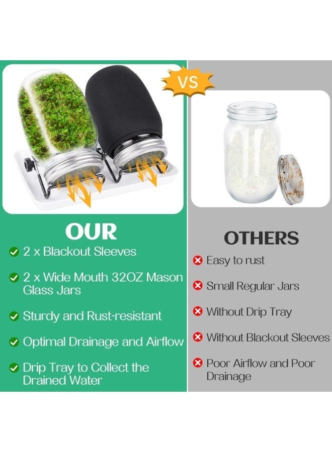 البذور براعة جرة مجموعة مع 2 فم واسع ميسون جرات براعات الفاصوليا تزداد مجموعة Microgreens زراعة جرة مع غطاء شاشة شبكة براعة براعات صانع لزراعة البروكولي، الفالفاصوليا، مونغ فاصوليا - Image 4