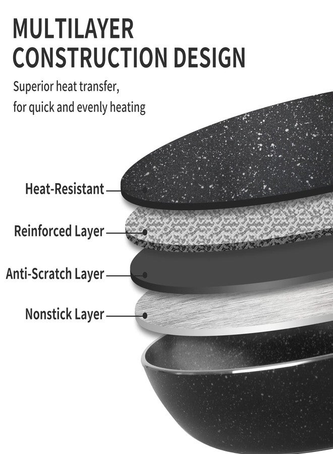 HooJay طقم مقلاة هوجاي غير لاصقة - 3 قطع، متوافق مع المواقد الحثية، مقاسات 8 بوصة، 9.5 بوصة، و11 بوصة - Image 4
