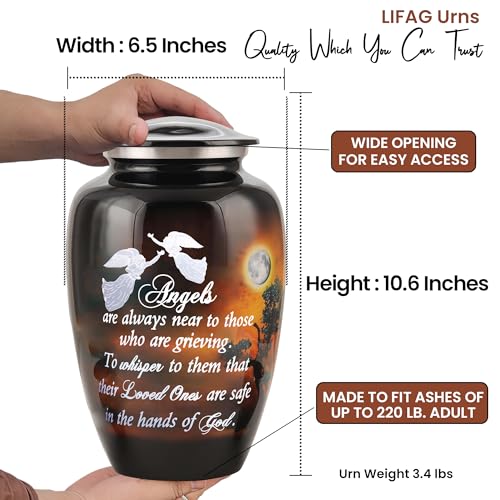 LIFAG Handcrafted Angel Quote Large Urn for Ashes Adult Male Female with Velvet Bag Funeral Cremation Urns for Human Ashes Adult Man Decorative Memorial Burial Urns up to 220 lbs - Image 3