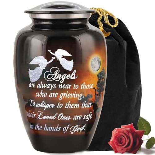 LIFAG Handcrafted Angel Quote Large Urn for Ashes Adult Male Female with Velvet Bag Funeral Cremation Urns for Human Ashes Adult Man Decorative Memorial Burial Urns up to 220 lbs - Image 1