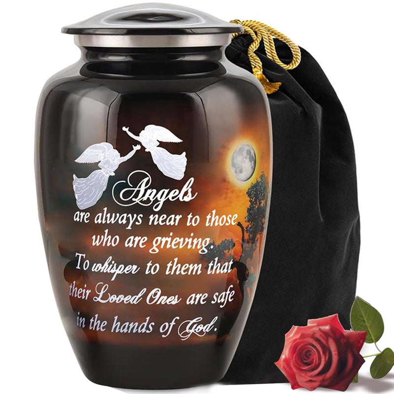LIFAG Handcrafted Angel Quote Large Urn for Ashes Adult Male Female with Velvet Bag Funeral Cremation Urns for Human Ashes Adult Man Decorative Memorial Burial Urns up to 220 lbs - Image 2